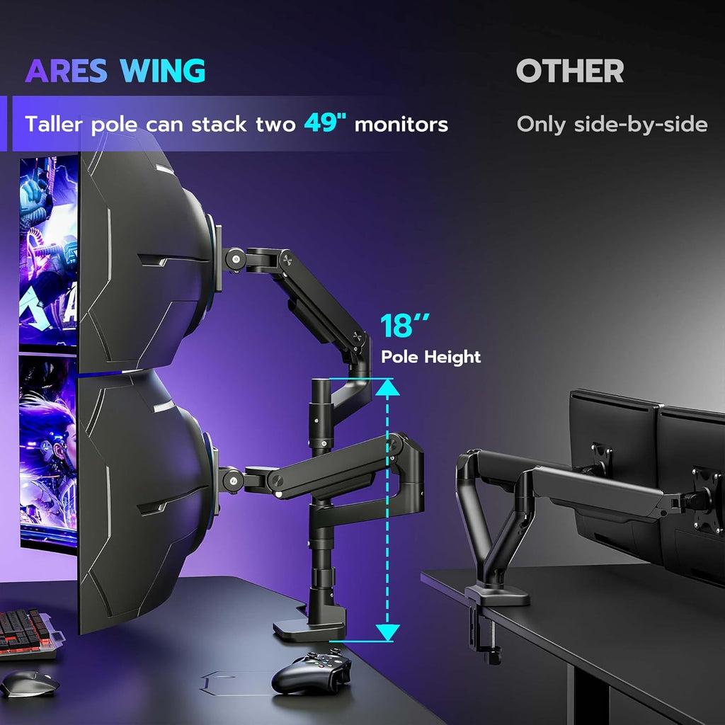 ARES WING Dual Monitor Arm Desk Mount for 17-49 Inch Ultrawide Monitors