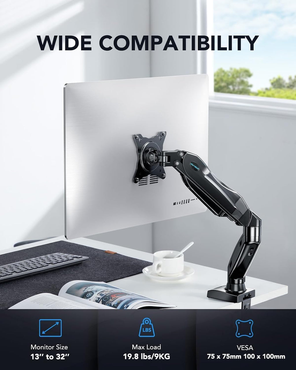HUANUO FlowLift™ Single Monitor Mount, 13 to 32 Inch Monitor Arm