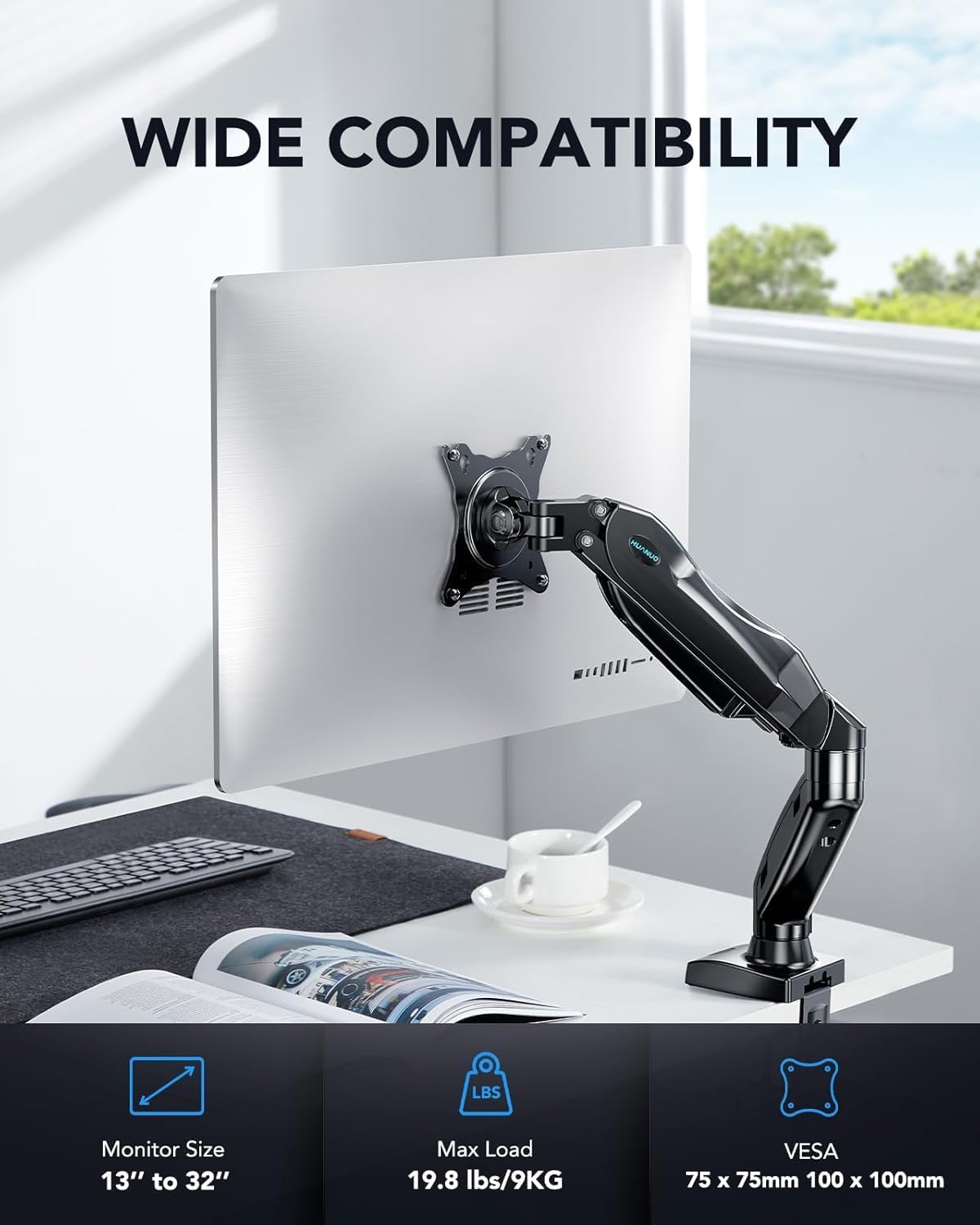 HUANUO FlowLift™ Single Monitor Mount, 13 to 32 Inch Monitor Arm