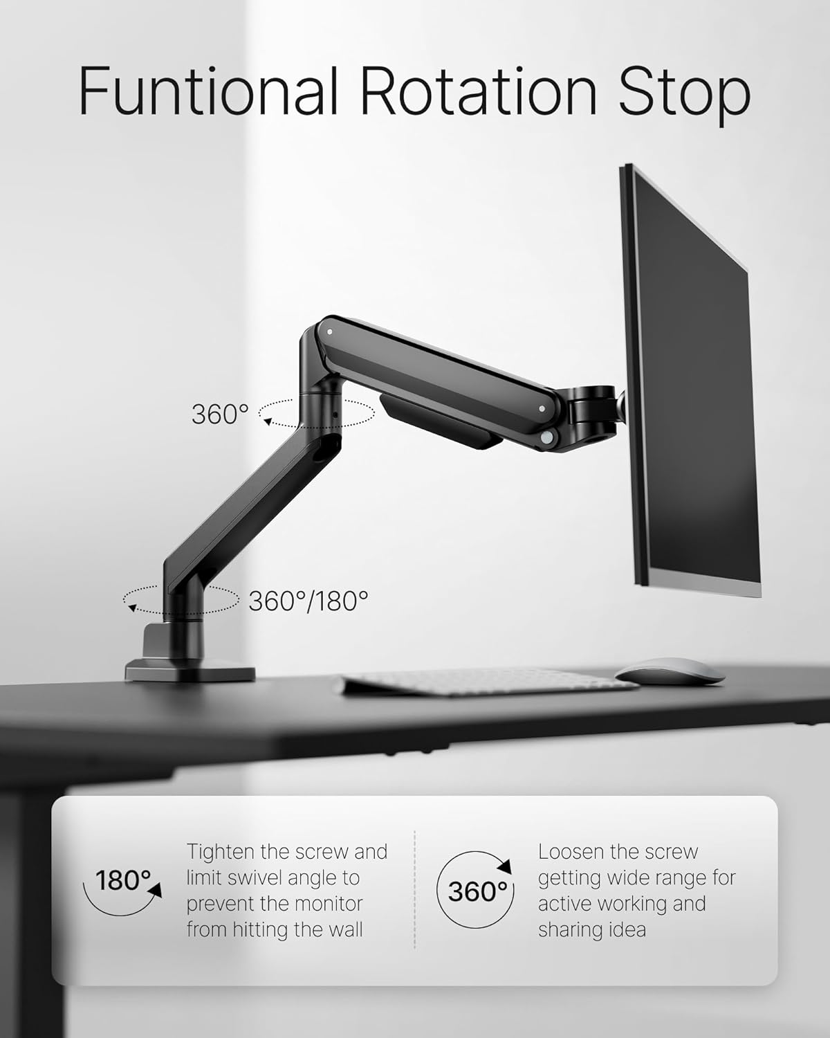 Deluxe Monitor Arm for 17 to 40 Inch Curved Screens with Cable Management Aluminum