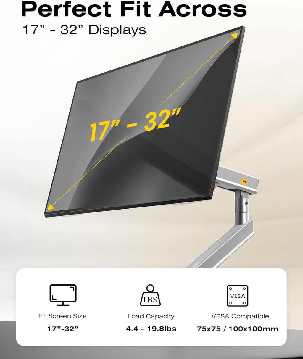 NB Single Computer Monitor Mount, Monitor Stand fits up to 32 Inch