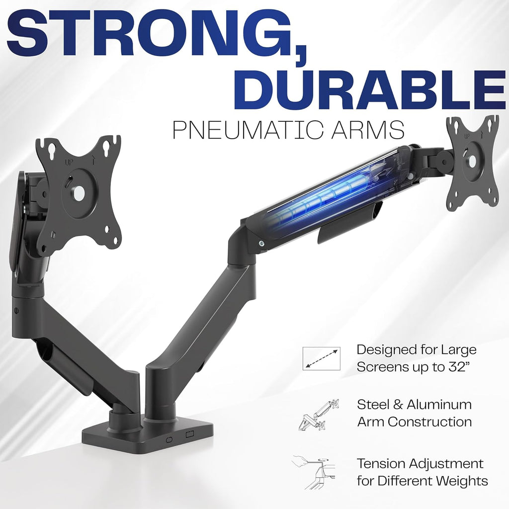 Dual Monitor Stand, Fully Adjustable Arms for 17 to 32 inch Screens