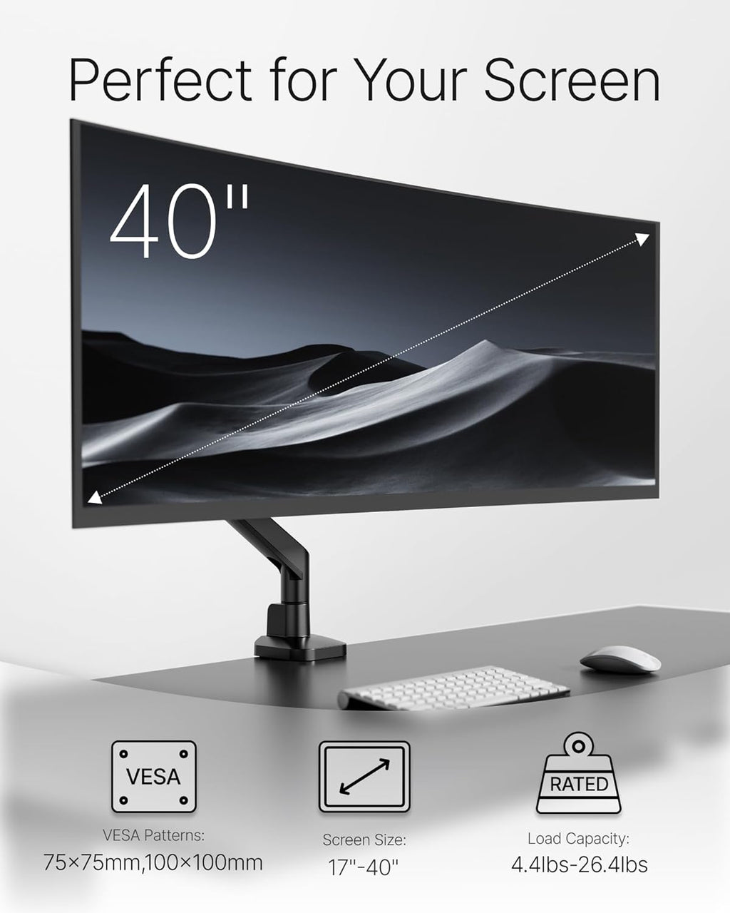 Deluxe Monitor Arm for 17 to 40 Inch Curved Screens with Cable Management Aluminum